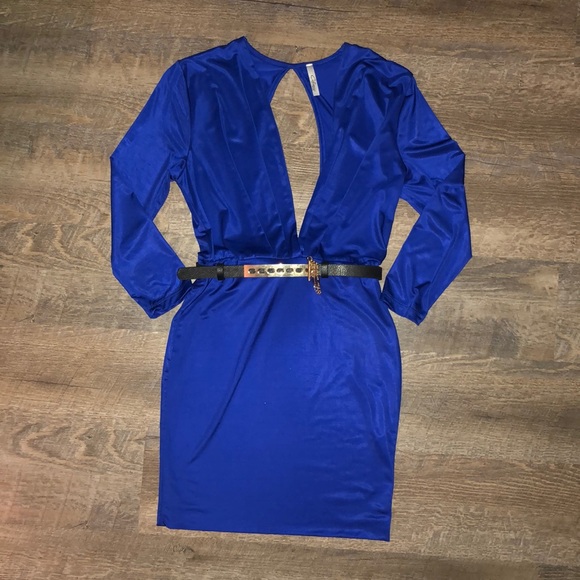 cefian Dresses & Skirts - Satin-like Bodycon Cobalt Blue Dress with Belt